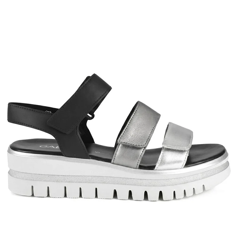 Gabor Triple Adjustable Strap Wedge Sandals - GABC43509 / 330 407 - Black-Silver