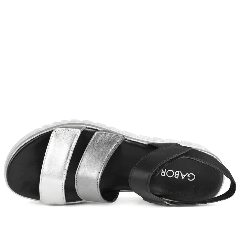 Gabor Triple Adjustable Strap Wedge Sandals - GABC43509 / 330 407 - Black-Silver
