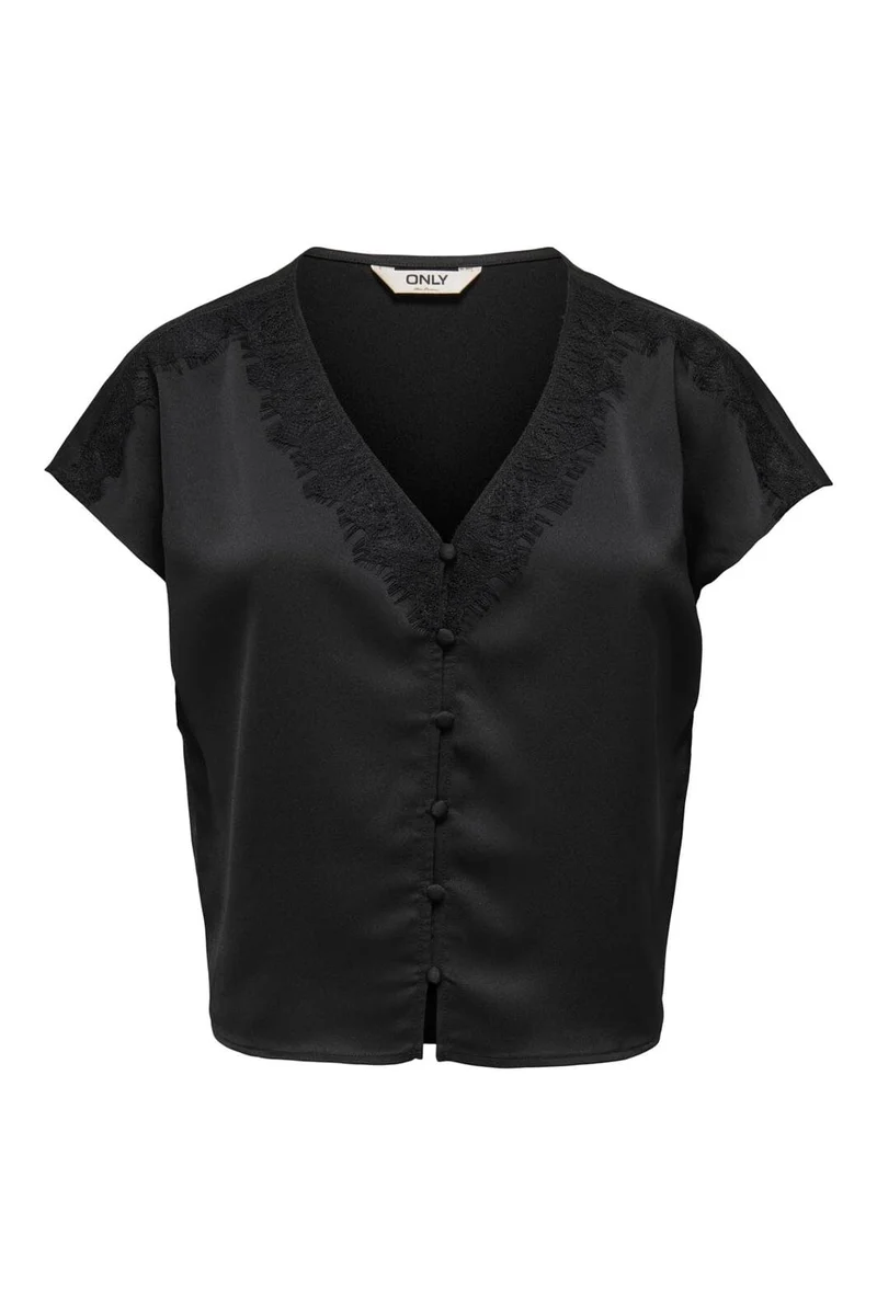 Only - Onlfaraya S/L Button Lace Satin Top - 5080595 Black