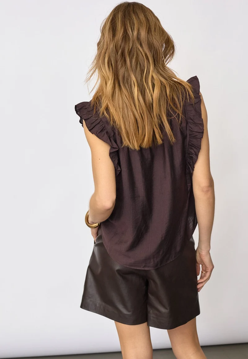 Co´Couture - Heracc Frill Ss V-Top 45165 - 145 - Dark Brown