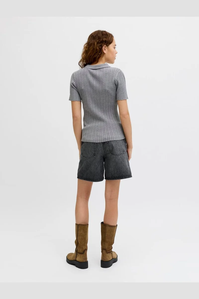 Jjxx - Jxhadley Tight Ss Polo Knit - 4916147 Medium Grey Melange