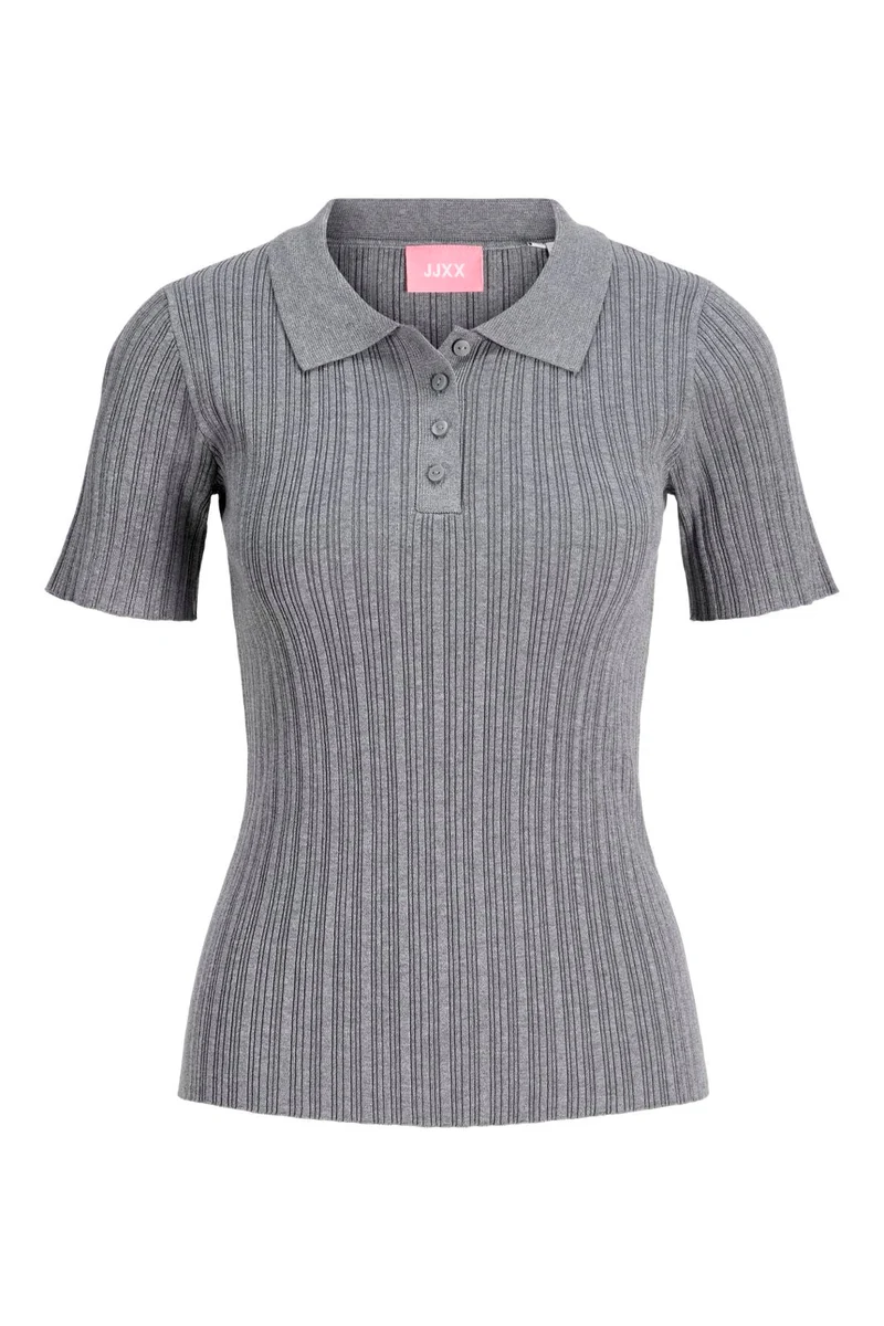 Jjxx - Jxhadley Tight Ss Polo Knit - 4916147 Medium Grey Melange