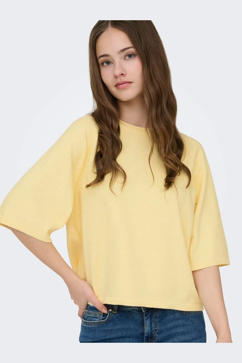 Only - Onlloyal 2/4 O-Neck Knt - 4979625 Sunlight Melange