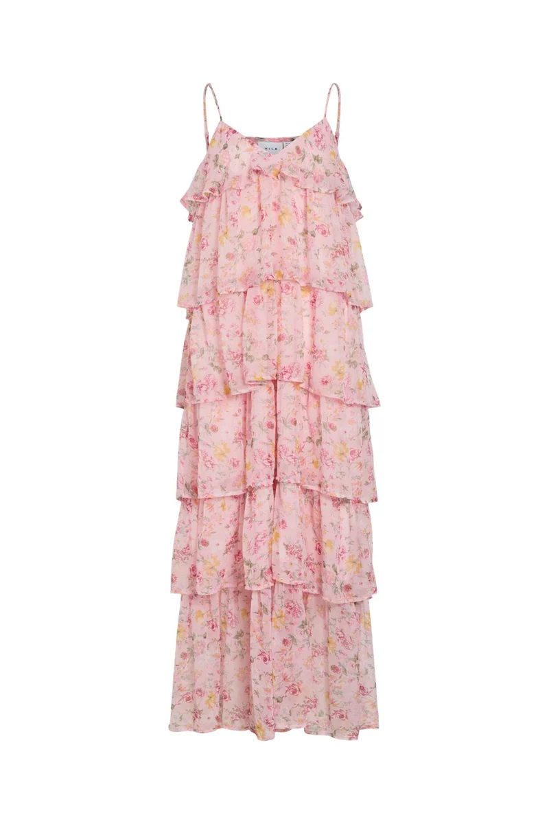 Vila - Viharley Ruffle Maxi Dress - 4997552 Sea Pink Small Flowers