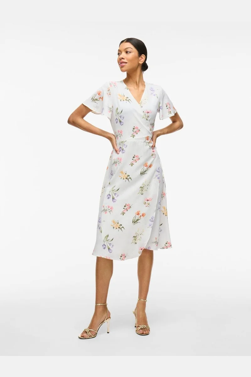 Vila - Vilovie S/S Wrap Midi Dress - 4777771 Snow White Fir