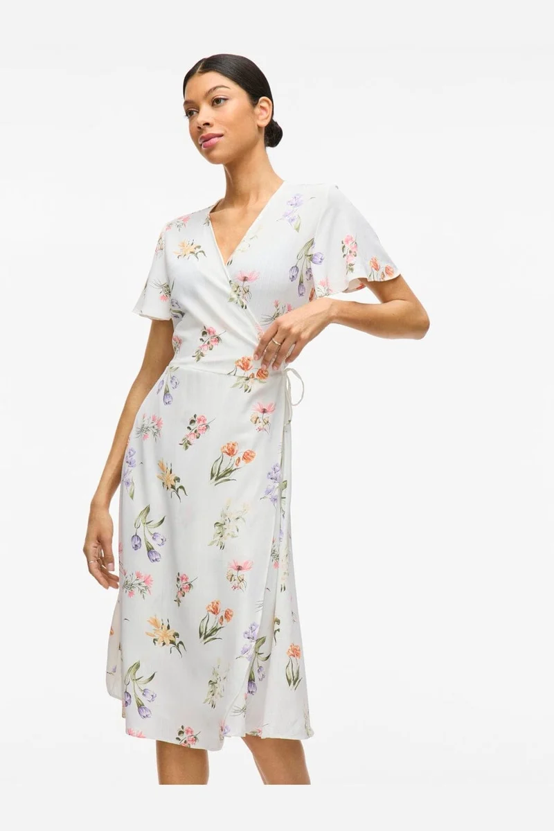 Vila - Vilovie S/S Wrap Midi Dress - 4777771 Snow White Fir