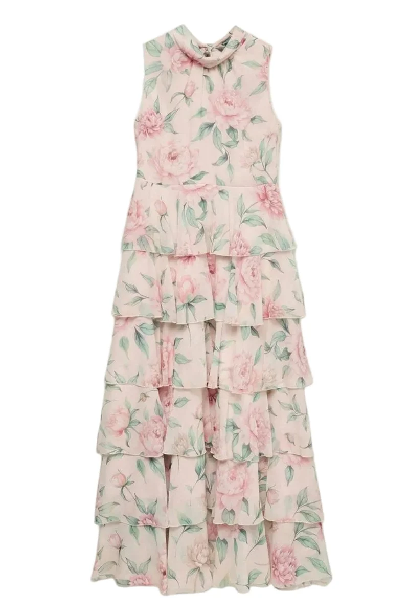 Vero Moda - Vmfelicia Sl Highneck Ruf Maxi Dress - 5091069 Peony Flower