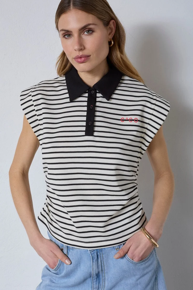 Co´Couture - Normacc Stripe Polo Top 43024 - 96 - Black