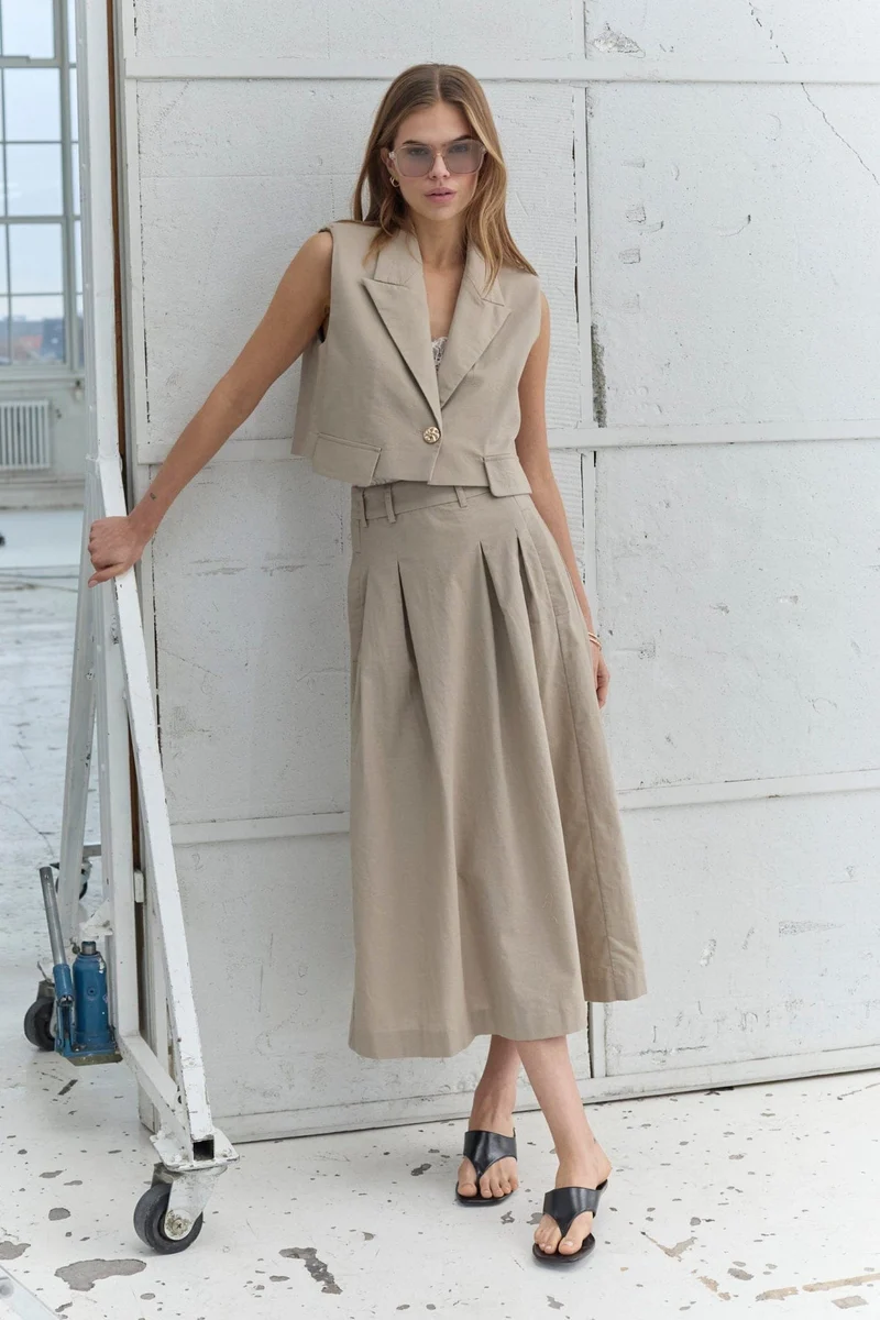 Co´Couture - Leilacc Anya Pleat Skirt 44025 - 320 - Bisquit