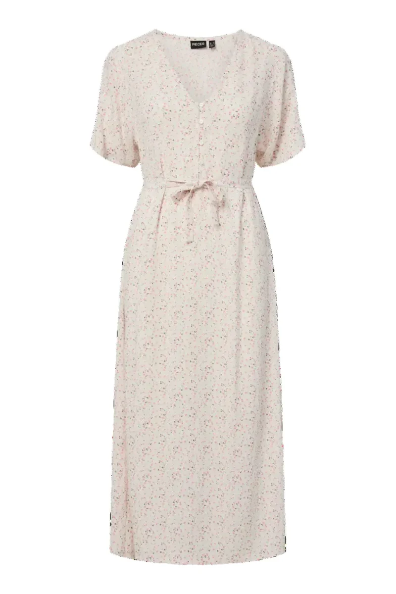 Pieces - Pcbarri Ss Midi V-Neck Dress Msa - 4983766 Cloud Dancer Ditsy Flower Feel