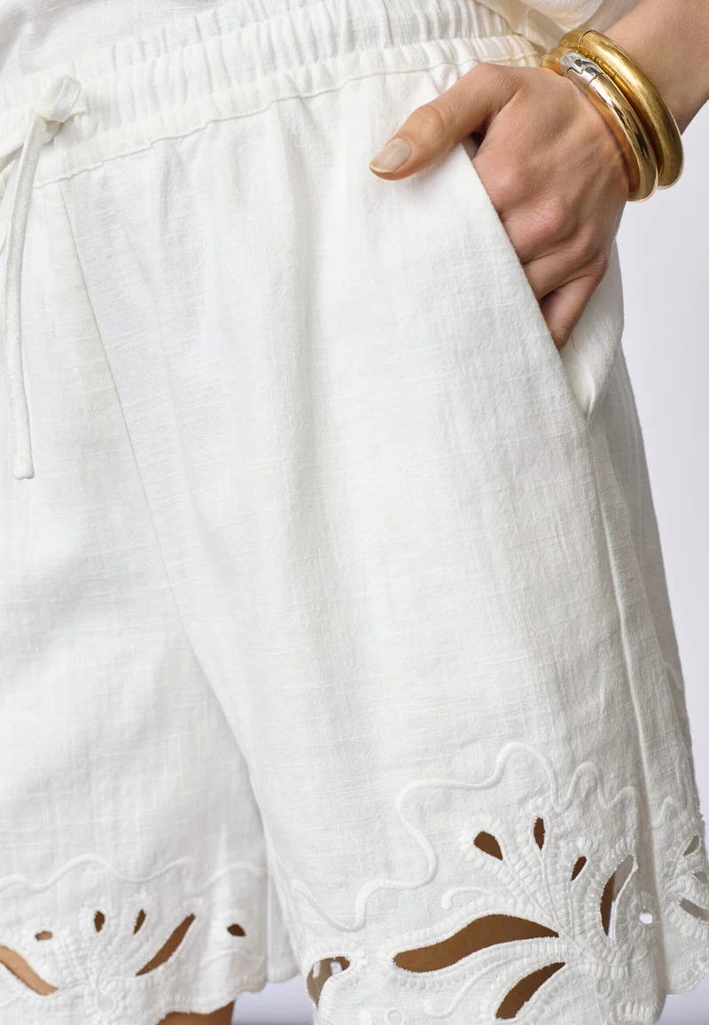 Co´Couture - Litacc Linen Emb Shorts 41196 - 4000 - White