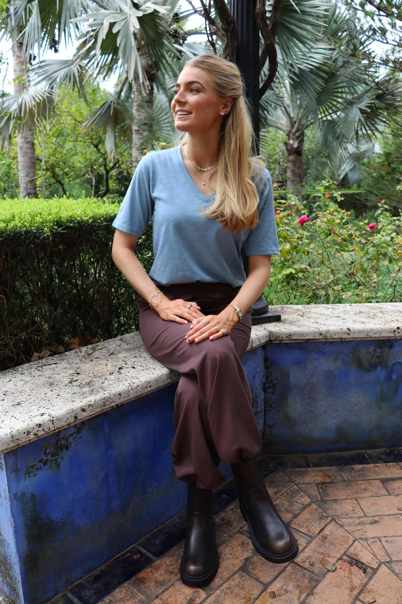 Liberte - Ulla Ss Vneck Tshirt 21675 - Dusty Light Blue