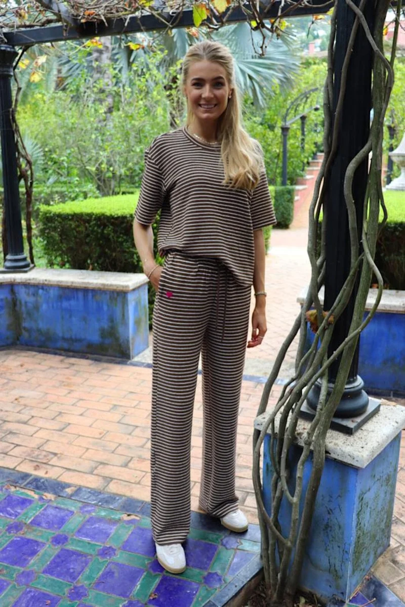 Liberte - Sus-Wide-Pants 22314 - Brown Creme Stripe