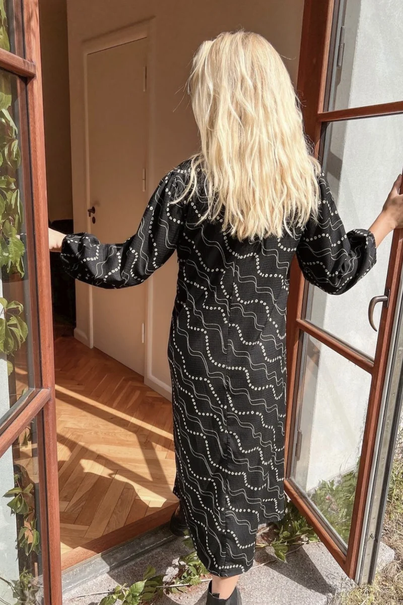 Neo Noir - Delfina Flower Stripe Dress - Black