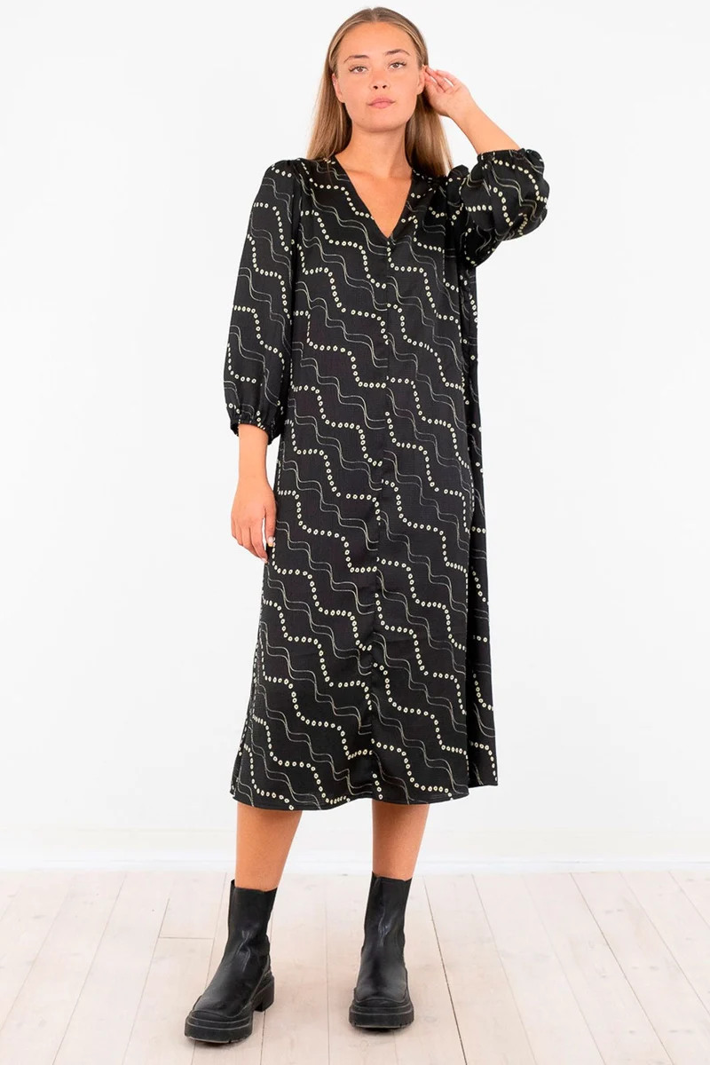 Neo Noir - Delfina Flower Stripe Dress - Black