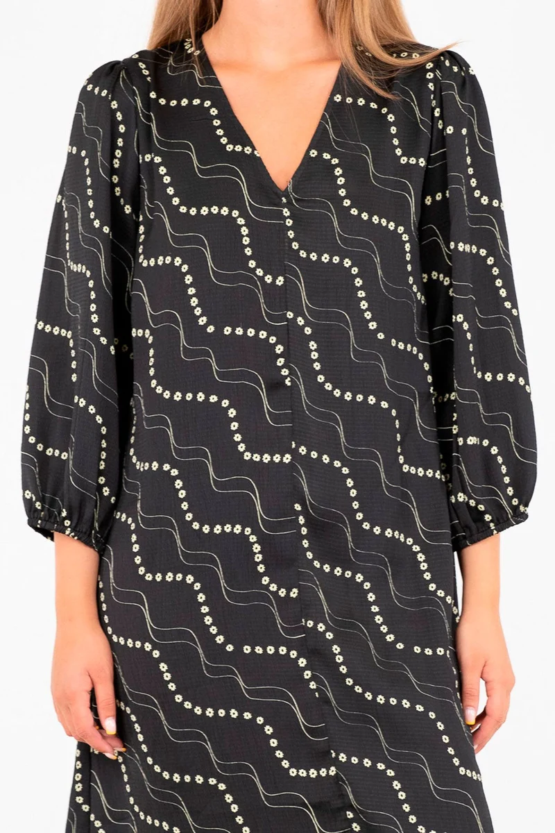 Neo Noir - Delfina Flower Stripe Dress - Black