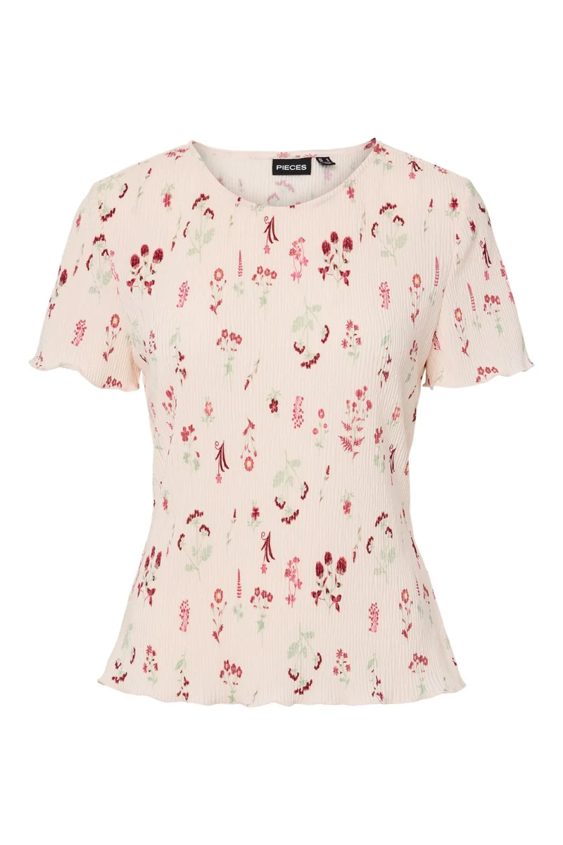 Pieces - Pcflora Ss O-Neck Top Msa - 4975241 Petal Pink Flowers