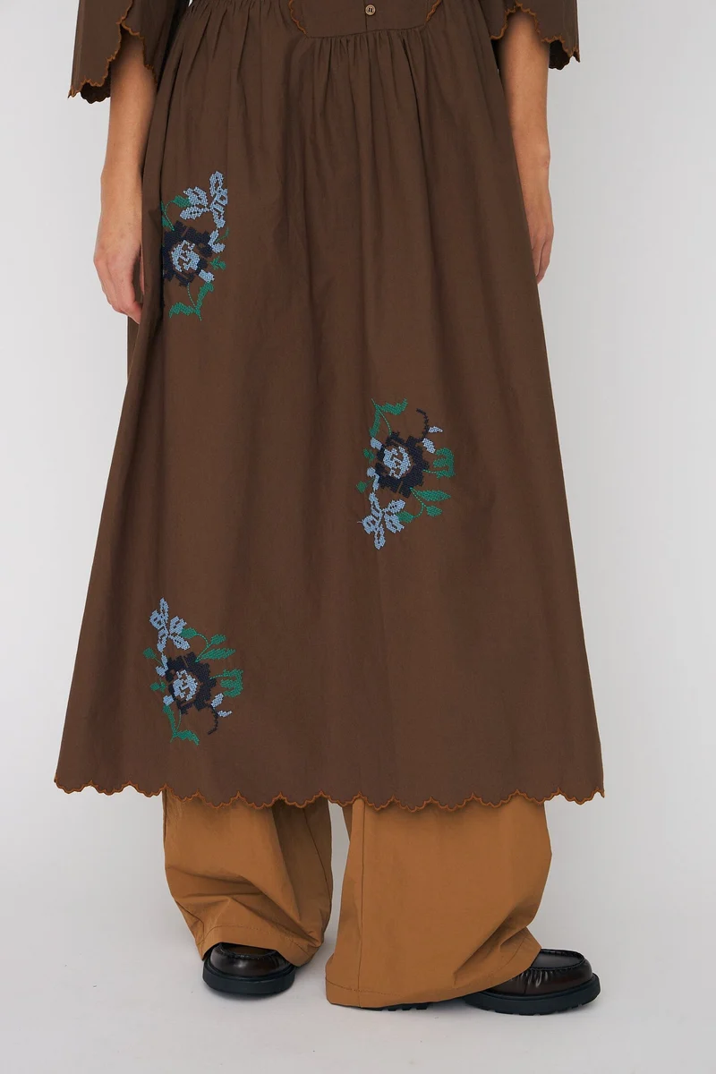 Stella Nova - Embroidered Loose Midi Dresses62-4485 - 869 Brown