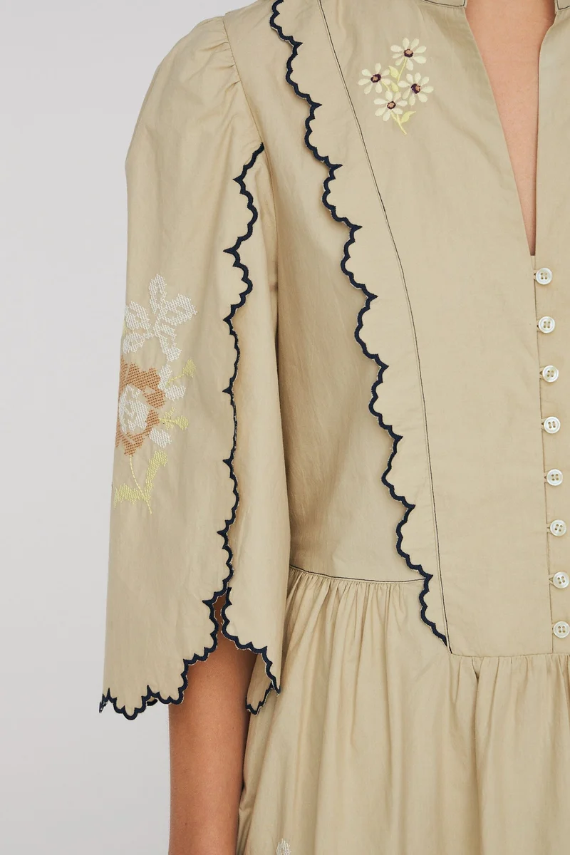 Stella Nova - Embroidered Loose Midi Dresses62-4485 - 198 Army Touch