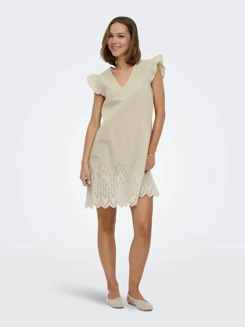 Only - Onltulum Emb S/S Dress - 4961287 Olive Gray Bright White Emb