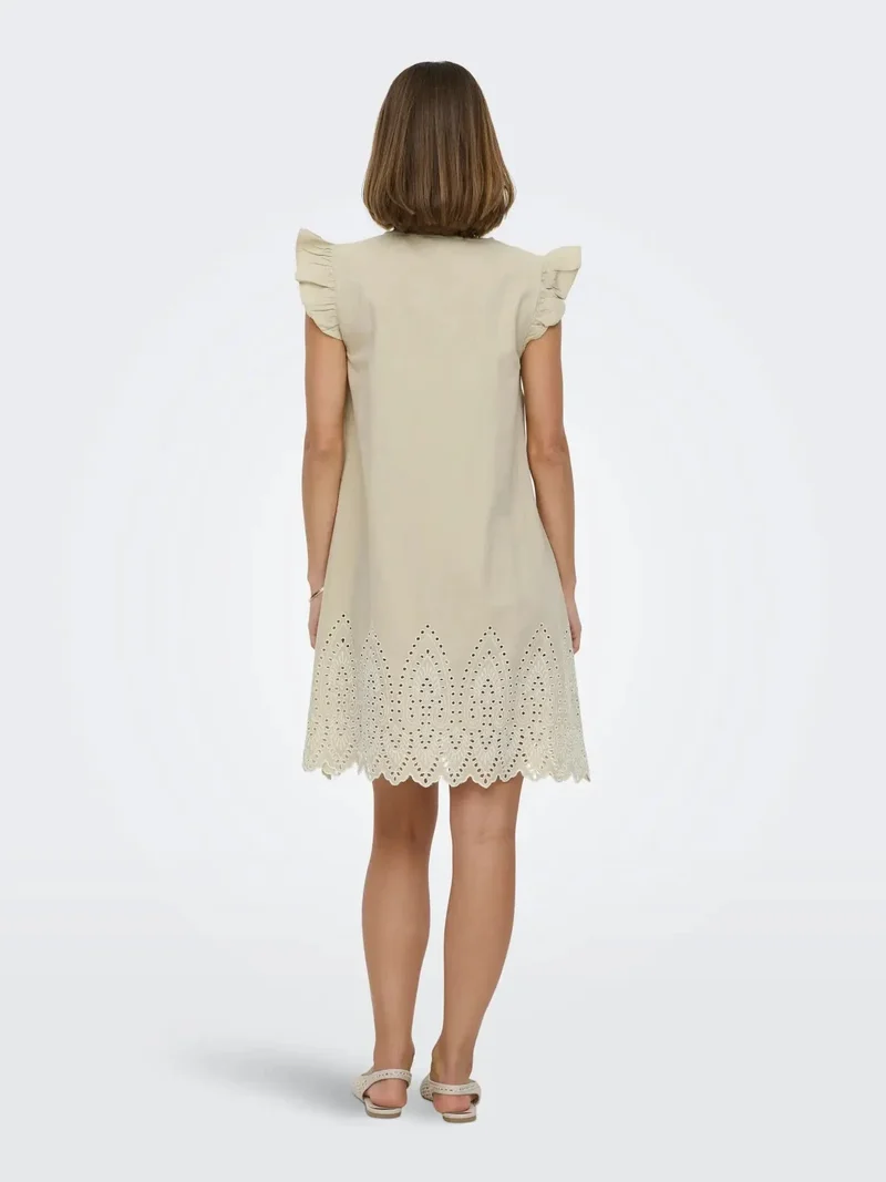 Only - Onltulum Emb S/S Dress - 4961287 Olive Gray Bright White Emb