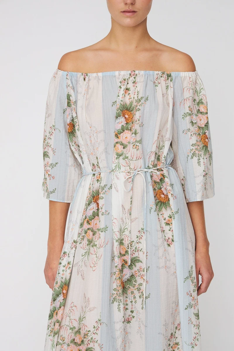 Stella Nova - Loose Maxi Dress With Drop Shouldersln62-4452 - 462 Creme Multicolour Flowers