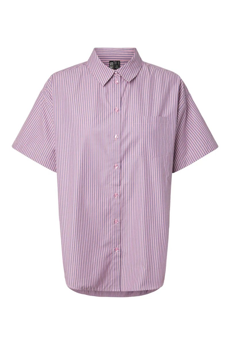Pieces - Pcemmy Ss Loose Shirt - 4866441 Fuchsia Pink Blue