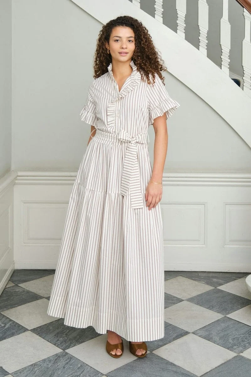 Neo Noir - Nellie Wide Stripe Dress 168228 - 124 - Ivory