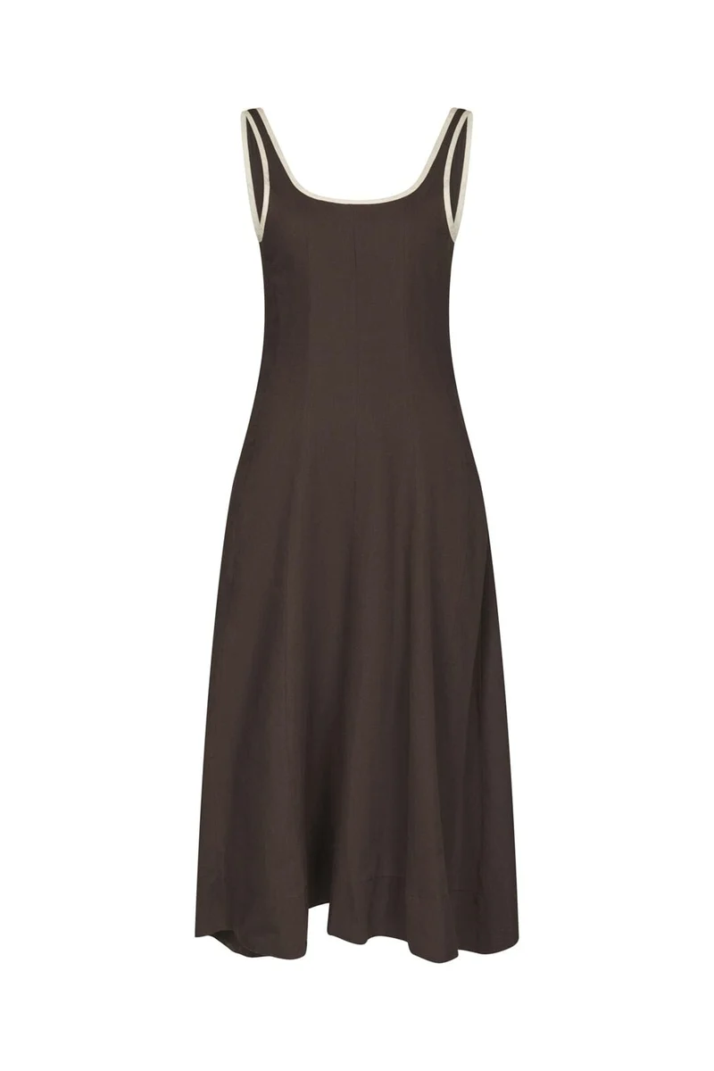 Neo Noir - Safinan Linen Contrast Dress 168961 - 676 - Dark Brown