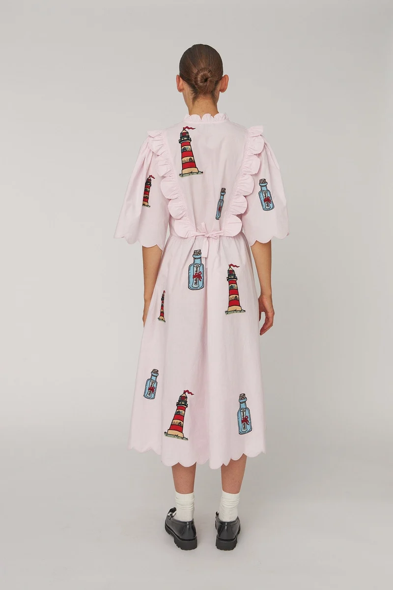 Stella Nova - Embroidered Midi Dress With Scallopseb61-4430 - 558 Pale Pink