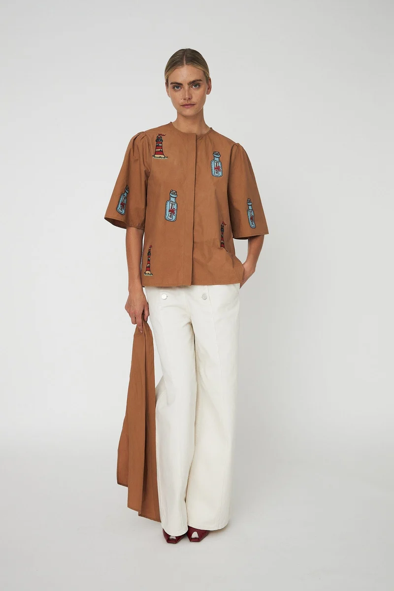 Stella Nova - Embroidered Bow Shirteb61-1431 - 869 Brown