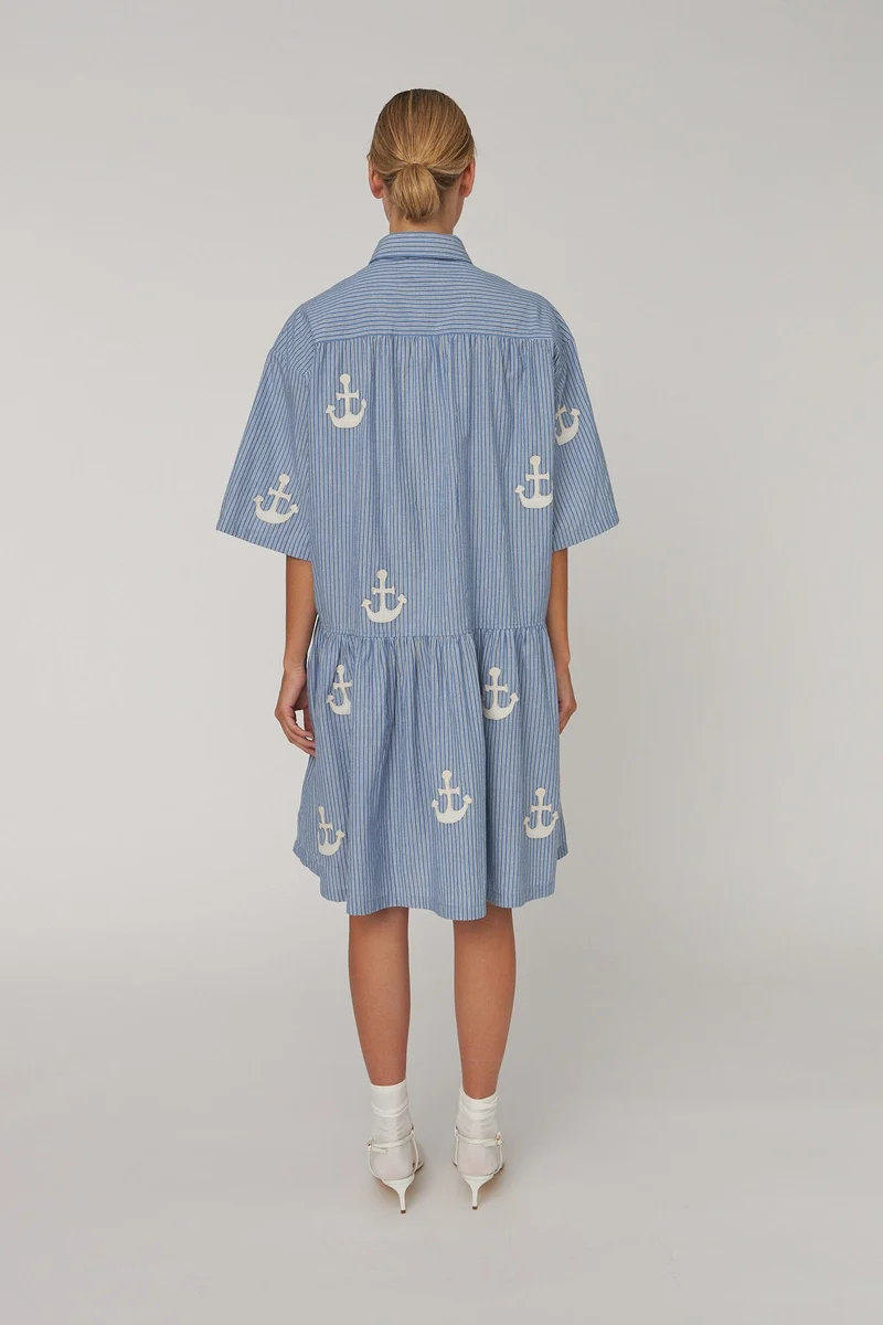 Stella Nova - Oversized Dress With Embroidered Anchorqs61-4392 - 313 Blue Stripes