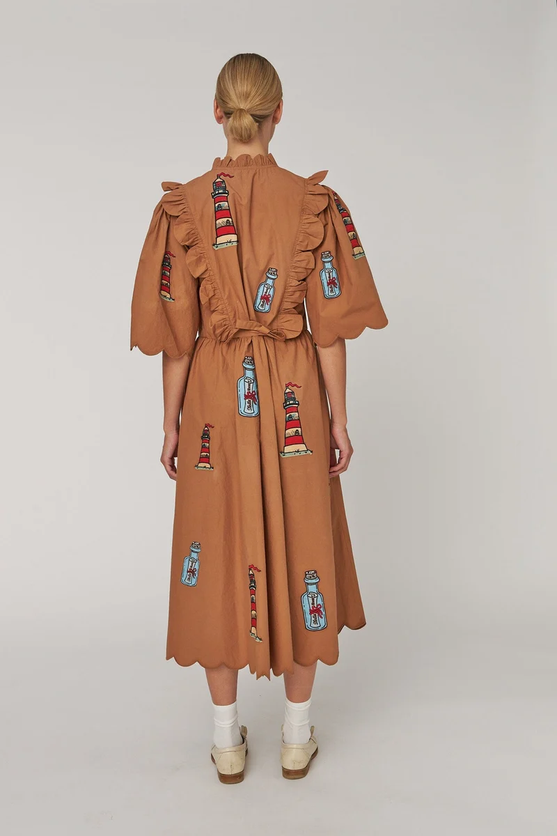 Stella Nova - Embroidered Midi Dress With Scallopseb61-4430 - 869 Brown