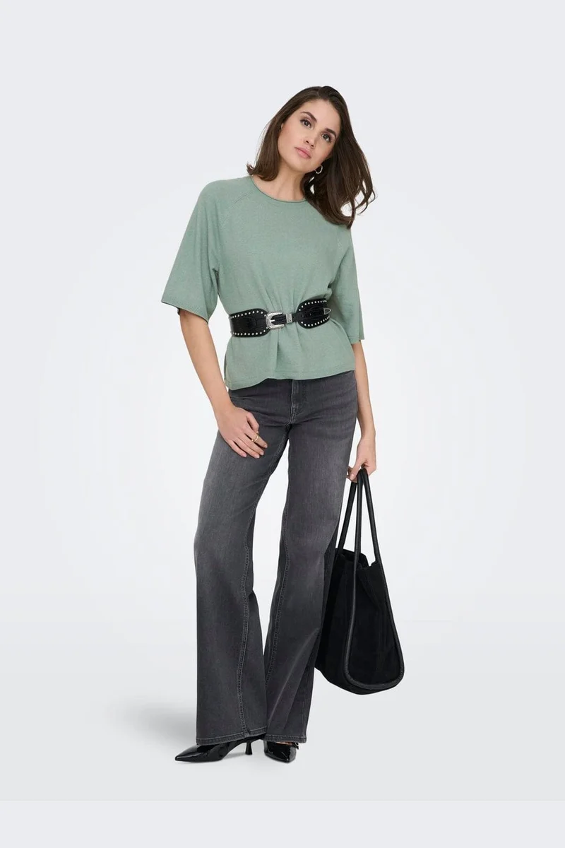 Only - Onlloyal 2/4 O-Neck Knt - 4979626 Chinois Green Melange