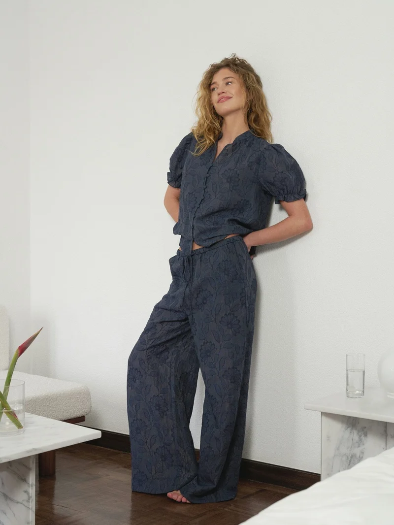 Neo Noir - Heifa Flower Stripe Pants 168495 - 534 - Dark Blue