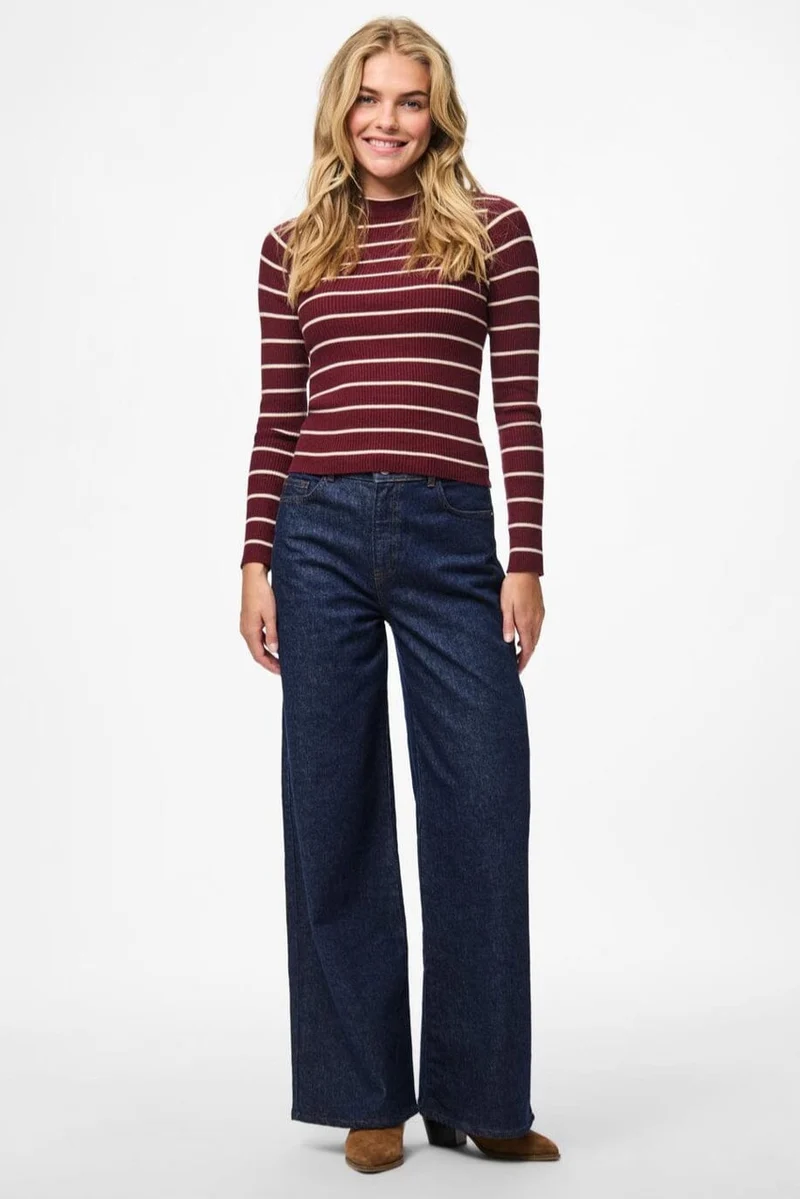Pieces - Pcmira New Ls O-Neck Knit - 4803165 Tawny Port Birch Narrow