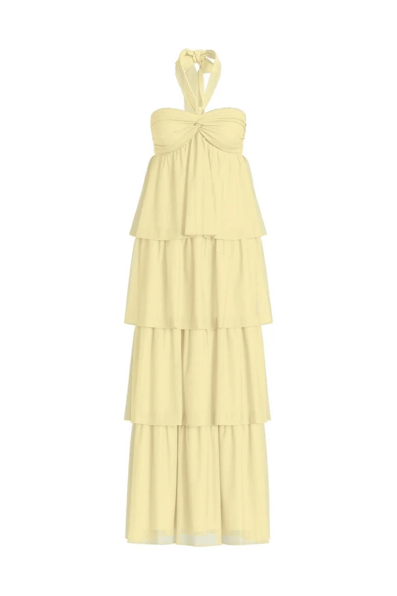 Vila - Vilea Halterneck Layered Dress/Dc/Ka - 5005145 Pastel Yellow