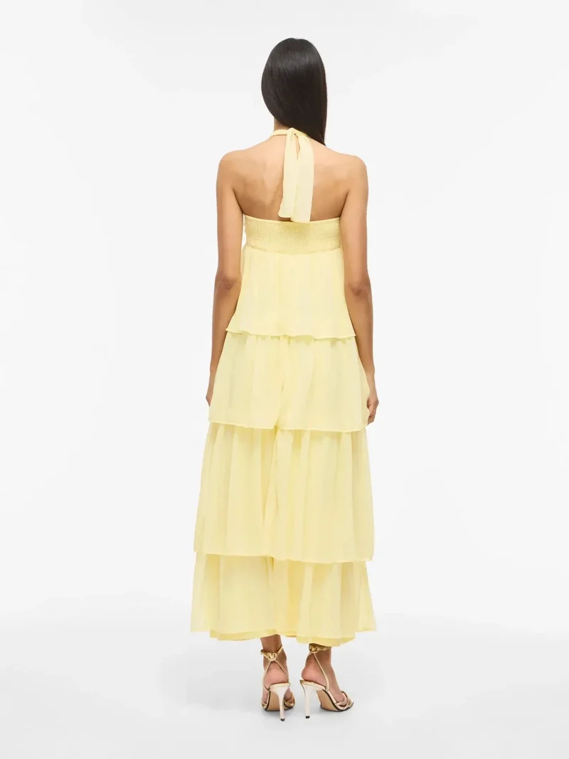Vila - Vilea Halterneck Layered Dress/Dc/Ka - 5005145 Pastel Yellow
