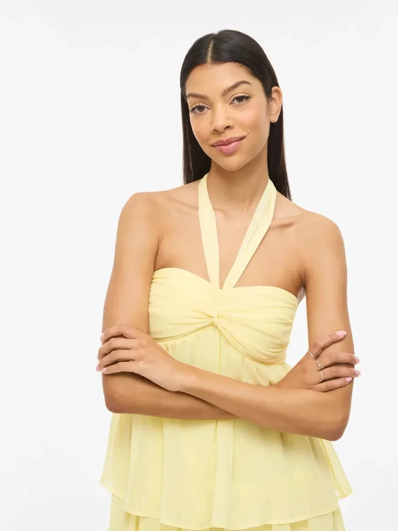 Vila - Vilea Halterneck Layered Dress/Dc/Ka - 5005145 Pastel Yellow