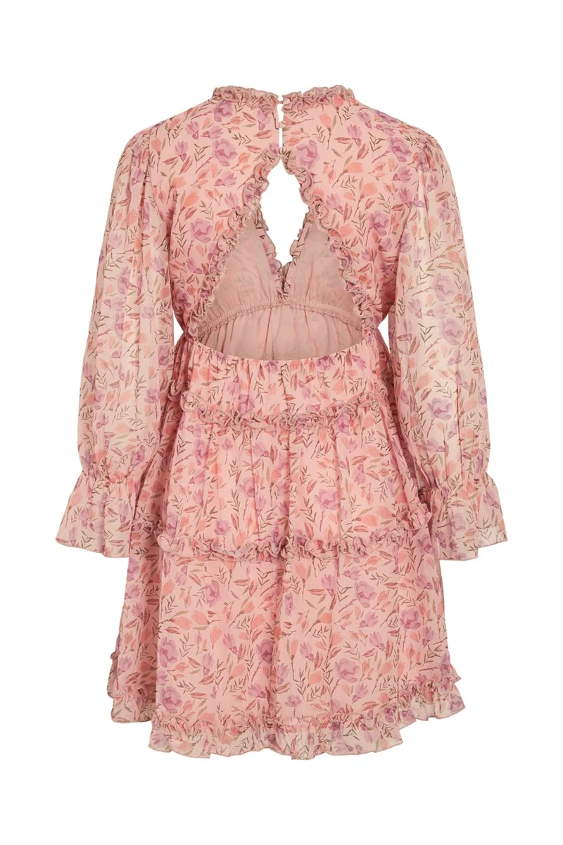 Vila - Vijasmine L/S V-Neck Short Dress/Dc/Ka - 4995198 Sea Pink Rose Flowers