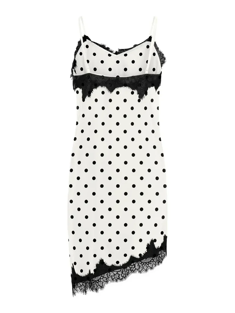 Only - Onlbella Strap Satin Lace Dress - 5126141 Cloud Dancer Black Dot And Black Lace