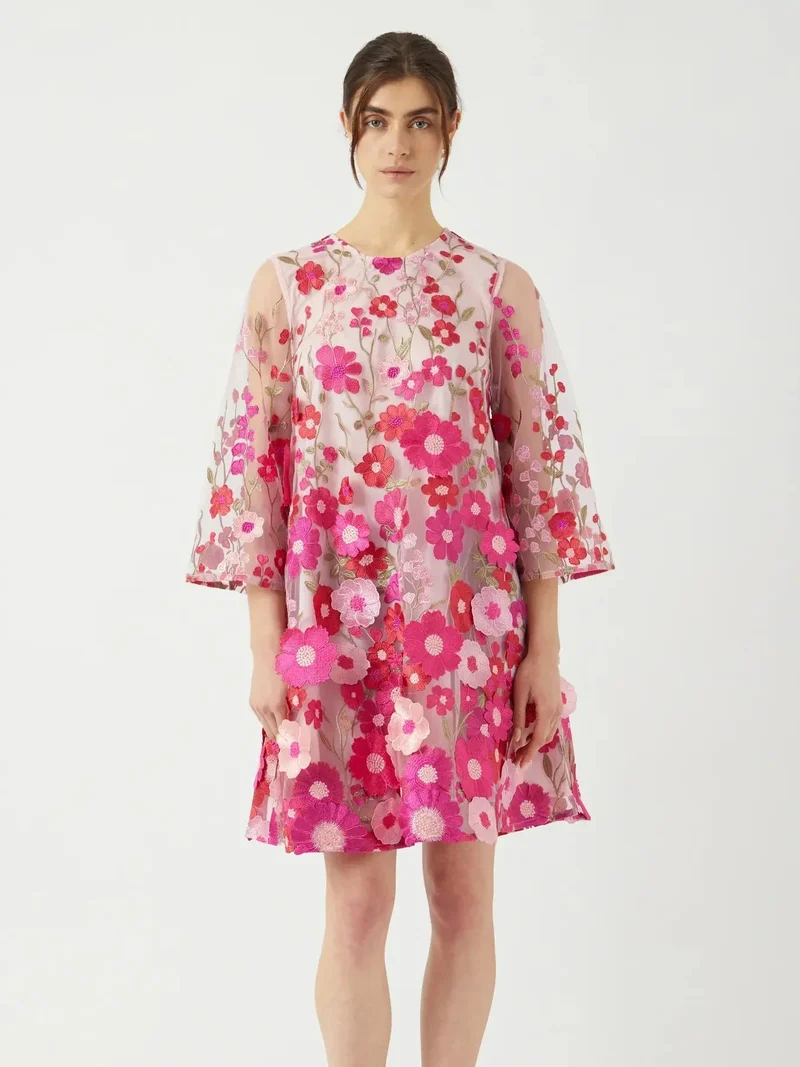 YAS - Yasflowering 3/4 Dress - 4886889 Fuchsia Purple Pink Flowers