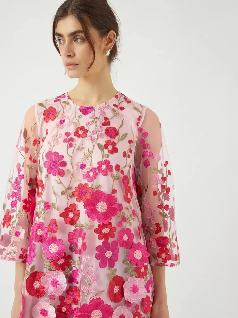 YAS - Yasflowering 3/4 Dress - 4886889 Fuchsia Purple Pink Flowers