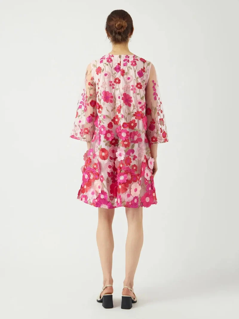YAS - Yasflowering 3/4 Dress - 4886889 Fuchsia Purple Pink Flowers