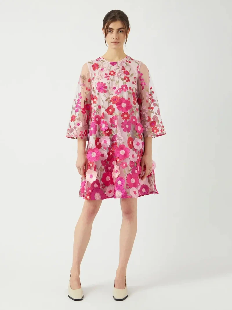 YAS - Yasflowering 3/4 Dress - 4886889 Fuchsia Purple Pink Flowers