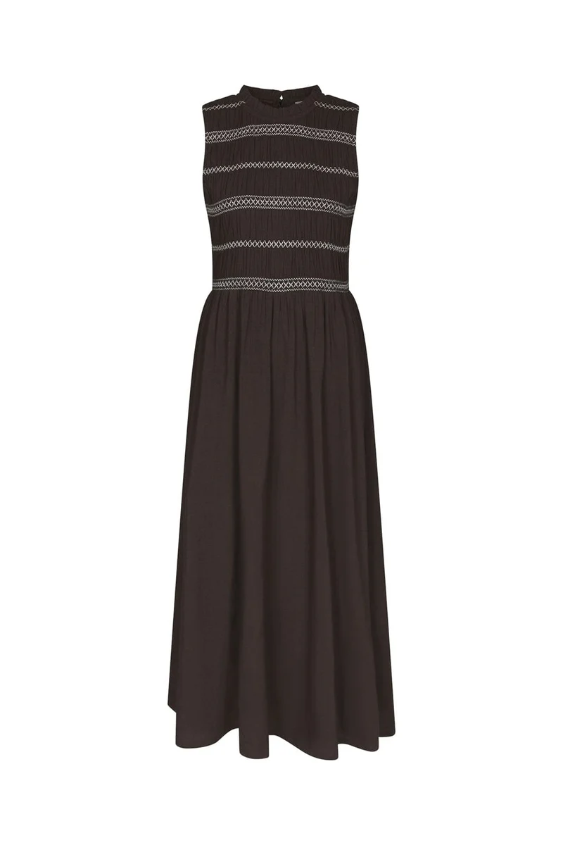 Neo Noir - Atika Deco Smock Dress 166105 - 676 - Dark Brown