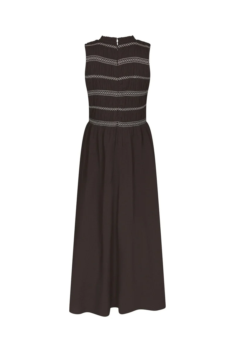 Neo Noir - Atika Deco Smock Dress 166105 - 676 - Dark Brown