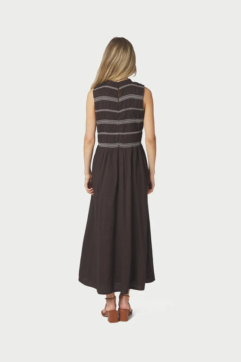 Neo Noir - Atika Deco Smock Dress 166105 - 676 - Dark Brown