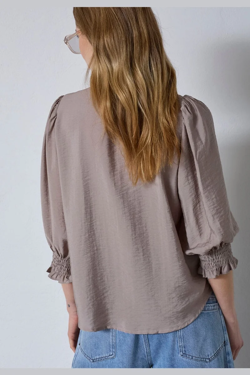 Co´Couture - Callumcc Lace Puff V-Shirt 45173 - 2006 - Taupe