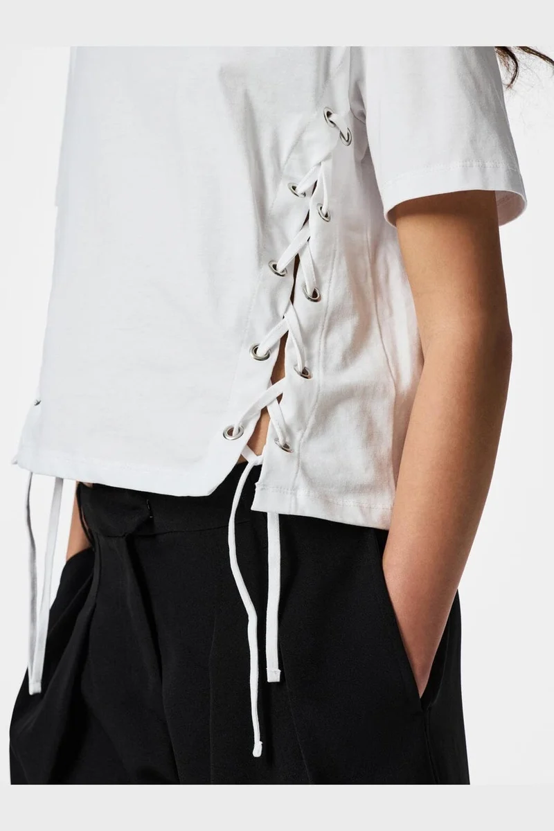 Pieces - Pcfenja Ss Tie Detail T-Shirt Jsr Pp - 5100337 Bright White